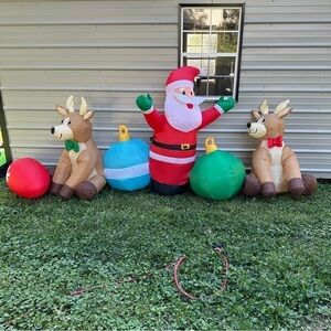 Gemmy Airblown Christmas Inflatable Santa Reindeer Lights Bulbs 9 ft Lighted